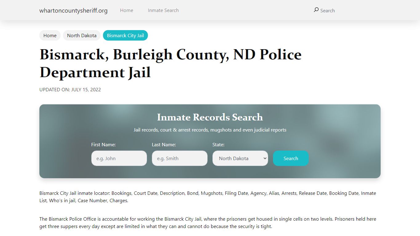 Bismarck, ND City Jail Inmates, Arrests