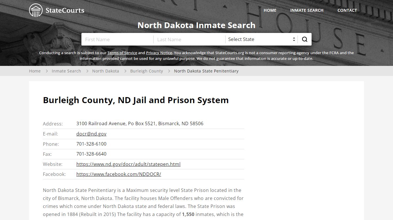 North Dakota State Penitentiary Inmate Records Search ...